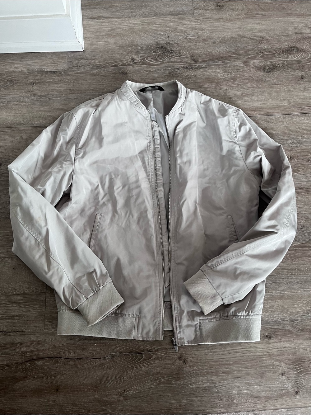 Zara Men's Lightweight Bomber Jacket - Light Gray